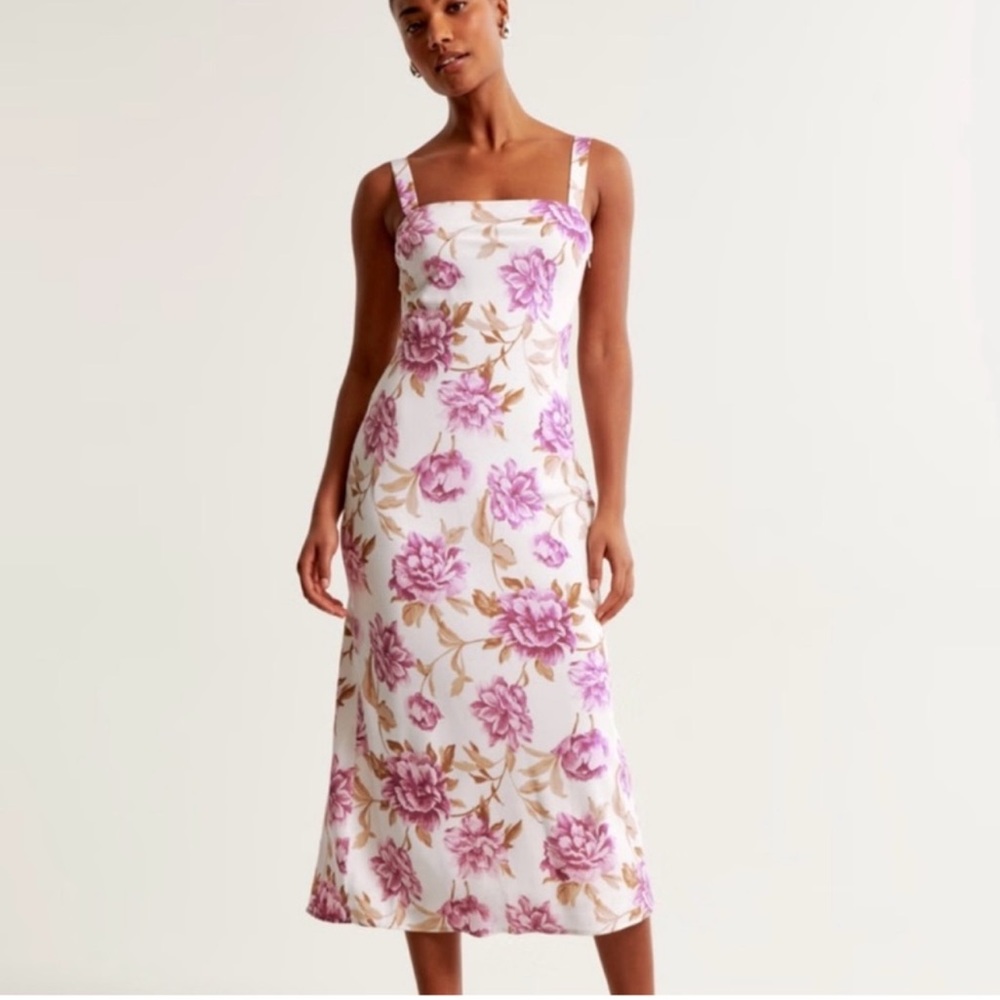Abercrombie & Fitch Floral Midi Dress Bow Back Pink Cream Size Large NWT